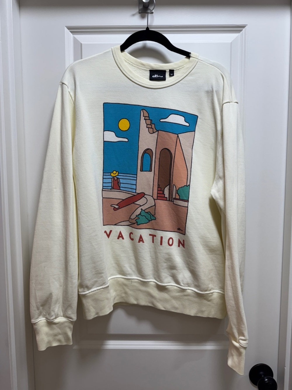 Artist ALIMO “Vacation” Graphic Crewneck Sweatshirt - Cream